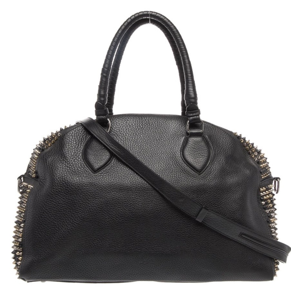 CHRISTIAN LOUBOUTIN Oversized Spiked Carryall Boston Bag Black Silver Gold Studs - Picture 10 of 10